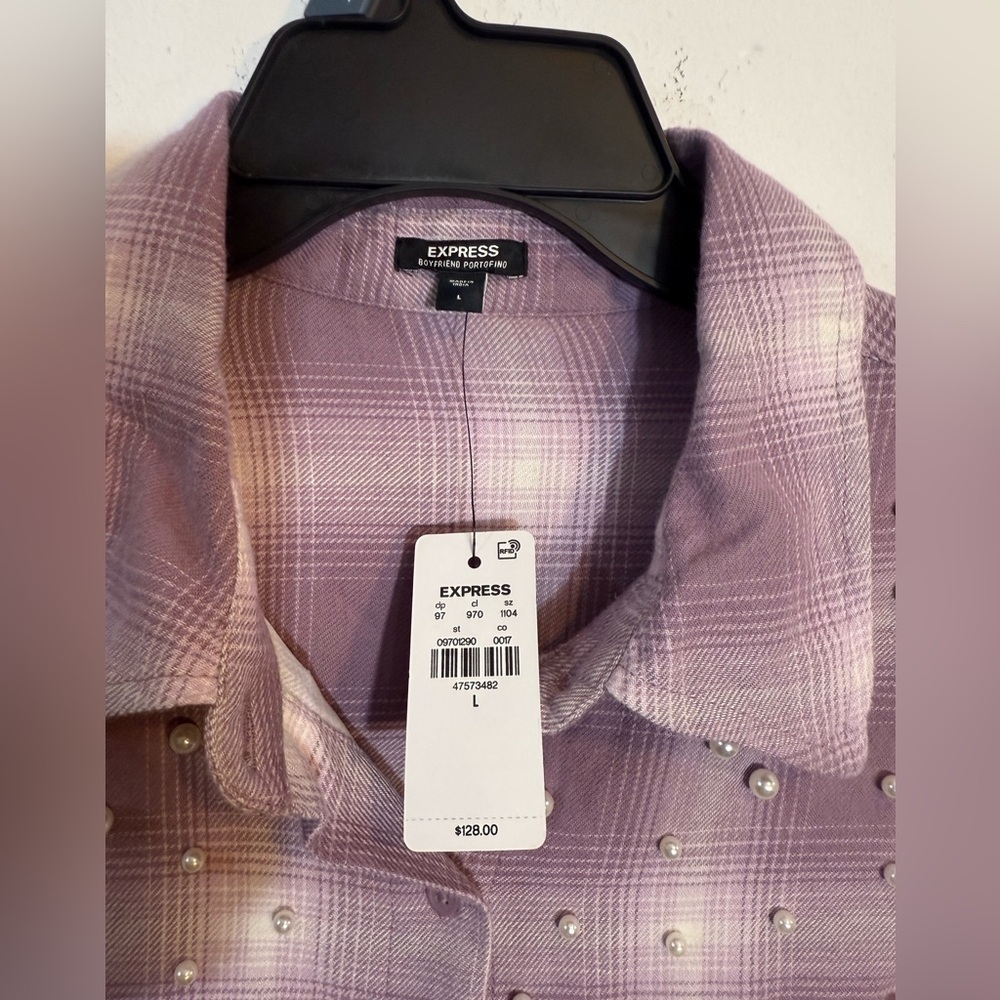 Express Pearl Embellished Boyfriend Portofino Shirt - Picture 4 of 6